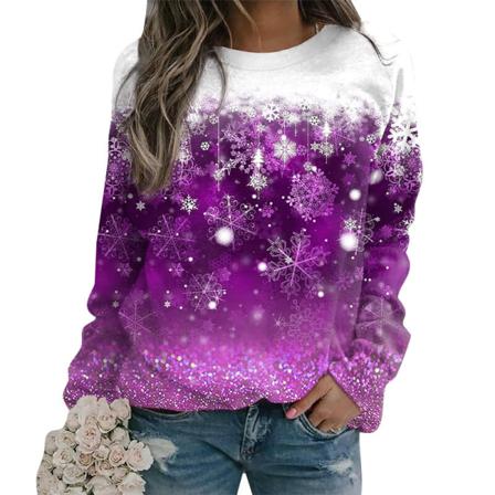 Kvinnor Color Block Pullover Snowflake Print Christmas Sweatshirt