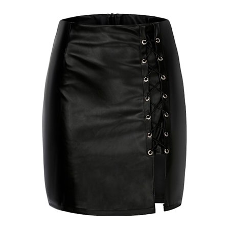 Dame Skjørt Mote Sexy Solid Bandasje Kort Skjørt Høy Midje Kunstlær Mini Skjørt