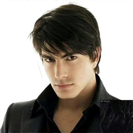 Menn Mote Kjekk Naturlig Kort Svart Rett Hår Parykk Syntetisk Hel Parykk