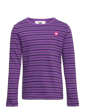 Kim Stripe Kids Long Sleeve Gots Langærmet T-shirt Lilla Wood Wood