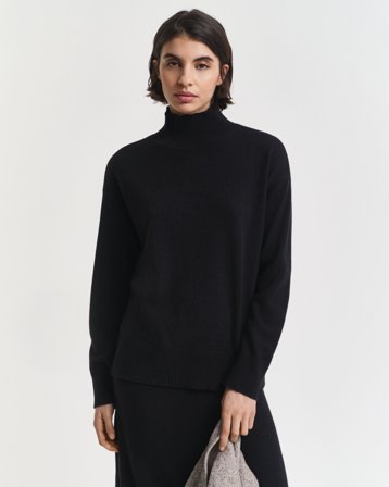 GANT Damen Superfine Lambswool Rollkragenpullover (L) Schwarz Grau