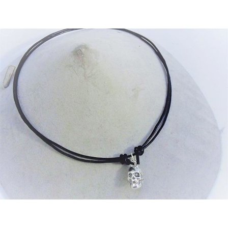 Handknuten Ställbar läder halsband med döskalle hänge