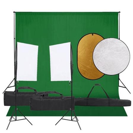 Vidaxl Fotostudio Med Lampor, Bakgrund Och Reflexskärm Svart
