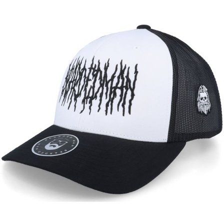 Bearded Man - Vit trucker Keps - Death Metal Logo 2-tone White/Black Trucker @ Hatstore
