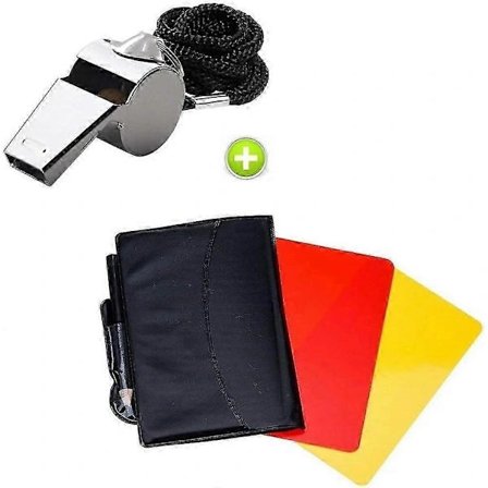 Metalfløjte med sportsdommersæt - rødt gult kort