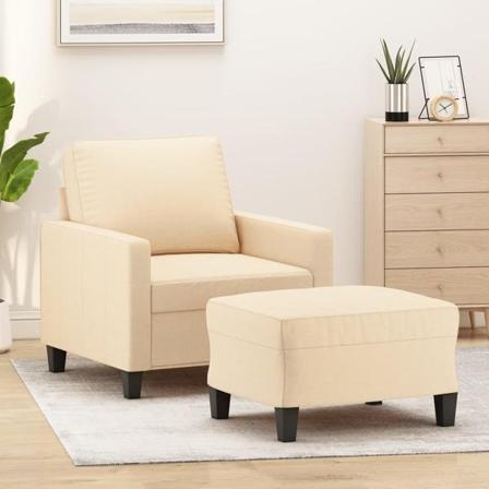 Vidaxl Fåtölj Med Fotpall Gräddvit 60 Cm Tyg Kräm