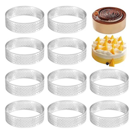 10 st Cirkelformade Tartlettringar med Hål Rostfritt Stål Fruktpaj Quiche Tårta Mousse Form Kök Bakform 7cm
