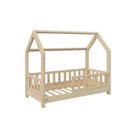 Husformet børneseng med sikkerhedsbøjler fra Profiwood møbler til børneværelse, lavet af fyrretræ, 90x200 cm