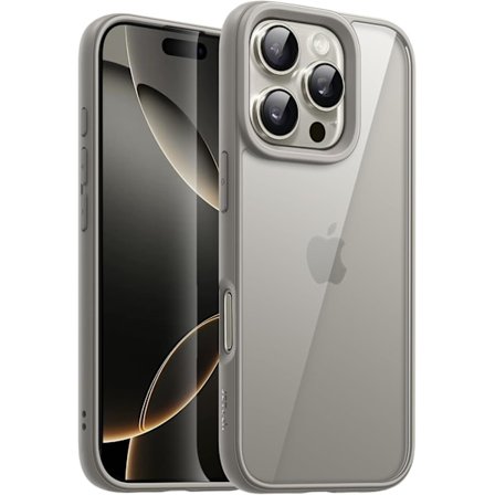 Skal för iPhone 16 Pro 6,3 tum, Stöttåligt telefonskal med stötfångare, Enfärgad matt TPU-ram, Reptåligt klart bakstycke (Natur)