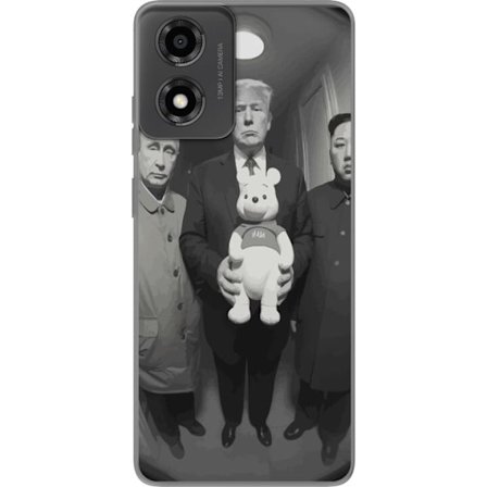 Kompatibelt Mobildeksel til Motorola Moto E14 Svart-hvit kunstbilde med surrealistisk politisk symbolikk og uventet kontrast, provoserende moderne kun