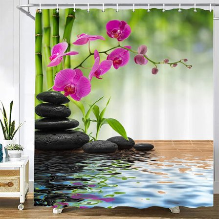 Duschdraperi med stenmönster, tvättbart tygdraperi med krok, dekorativt badrumsdraperi, stenar, 3D-duschdraperier B240xH180cm