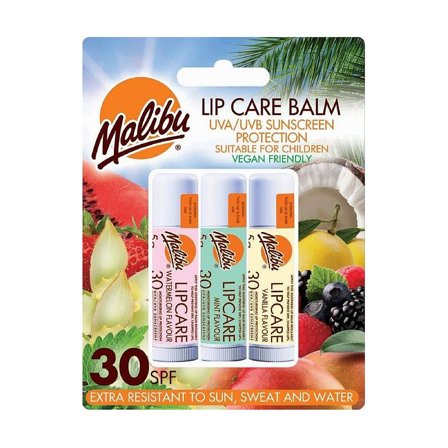 Malibu SPF 30 Lip Balm Sunscreen, Watermelon, Mint and Vanilla 3 x 5g, Skincare, Solcreme, Solcreme Til Ansigtet