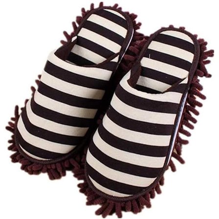 1 par multifunktionella randiga rengöringsslippers, avtagbara rengöringsskor, mikrofibersula för rengöring av golv i hemmet