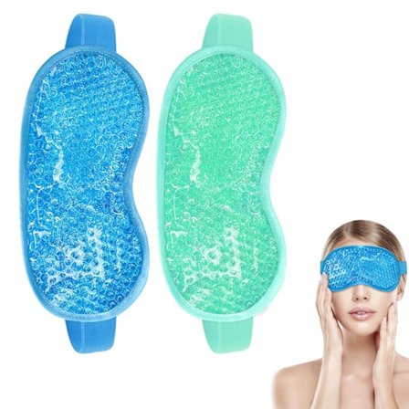 2-pakkauksen kylmä silmänaamio, uudelleenkäytettävä geeli-silmänaamio kuuma/kylmähoitoon, geelihelmillä ja pehmeällä takapuolella päänsärkyyn/