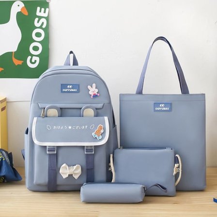 Studenterrygsæk skole rygsæk kvindelig folkeskole elev tre rygsæk sød pige sløjfe let college gymnasium campus rygsæk pige-blå