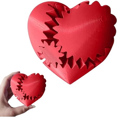 Heart Gear 3D-tulostuslelu (punainen), sydämenmuotoiset hammasrataslelut, stressipallot, sydämen levottomuus, 3D-tulostus vääristää