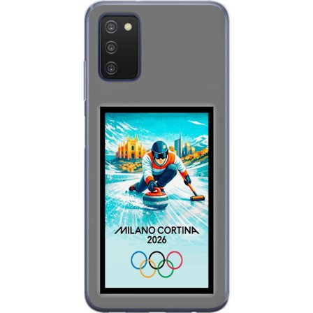 Yhteensopiva Puhelinkuori Samsung Galaxy A03s Jääkiekkoilukuva, jossa pelaajat liikkuvat jäällä, Milano Cortina 2026, Milanin maamerkit ja olympialais