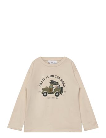 Printed Long Sleeve T-Shirt T-shirts Long-sleeved T-shirts Beige Mango*Betinget Tilbud