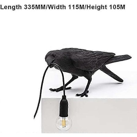 2026 Fuglebordslamper Kråke Bordlampe Soverom Vegglampe Lys Harpiksdekorasjon (Svart, Bordlampe)[D]