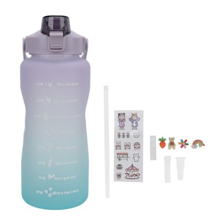 Urheilun vesipullo 2000ml Gradientti Himmeä Pyöräily Vesipullo Kahvalla Olki Silikoniletku Vesipullo Juoksuun Violetti Kansi Gradientti