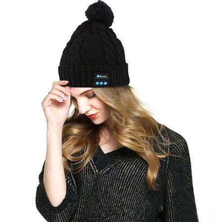 Bluetooth-hatt med pompon (svart)