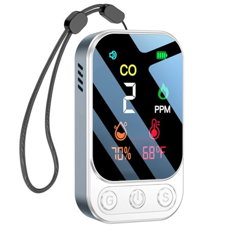Bärbar kolmonoxidvarnare för husbilar, handhållen CO-larm, kolmonoxidmätare med inbyggt uppladdningsbart batteri, vit, HD09