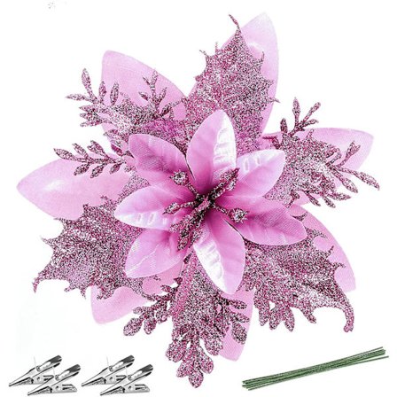 Julstjärna Konstgjorda Blommor Dekorationer 5,5 tum Julgran Krans Girlang Dekoration 12 st Glitter Blommor Plock (Lila)
