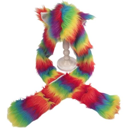 Hanskat, naiset tytöt sateenkaari plyysi susi korva eläin hattu huppu huivi korva hattu