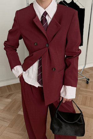Shpresa x NA-KD Fitted Double Buttoned Blazer - Blazere - Burgundy - EU 32