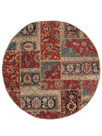 Tapis Persan Patchwork Ø 140 Rond Marron/Rouge Foncé (Laine, Perse/Iran)