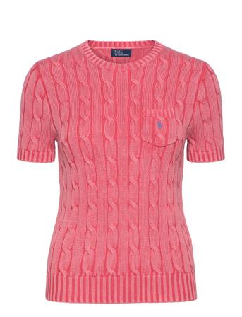 Cotton Cable Short-Sleeve Sweater Tops Knitwear Jumpers Pink Polo Ralph Lauren