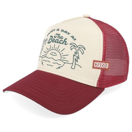 Coastal - Röd trucker Keps - Beach Day Offwhite/Burgundy A-Frame Trucker @ Hatstore