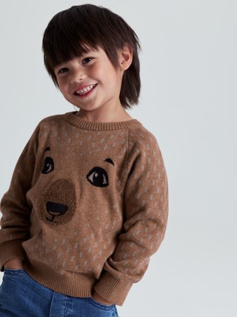 Polarn O. Pyret - Knitted bear sweater - 110 - Childrenswear - brown