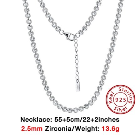 Äkta 925 Sterling Silver Dam Herr Tennis Choker Kedja Rundslipad Cubic Zirconia Tennis Kedja Halsband Smycken SC45