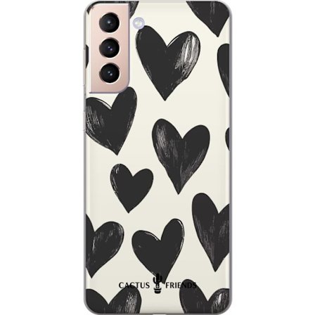Kompatibelt Mobildeksel til Samsung Samsung Galaxy S21 Cactus and Friends - Bold Black Love Pattern