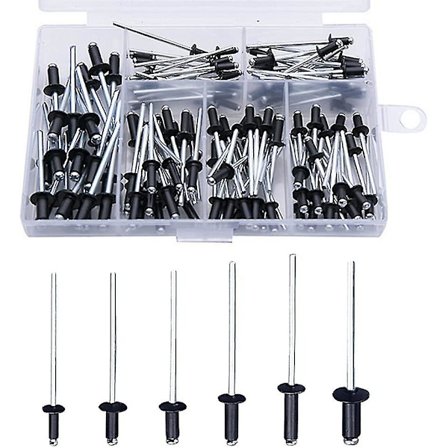 Svart nagler 120 stykker blindnagler Nagler med boks Aluminiumsnagler Popnagler Popnagler Sortiment Åpne runde nagler Aluminiumsblindnagler 