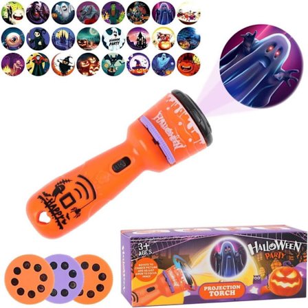 Projektorlampe / lommelykt med 24 Halloween-mønstre, barneleke for fest og gave