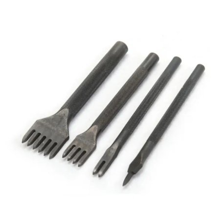 4 stk. lærhåndtverksverktøy for runde hull