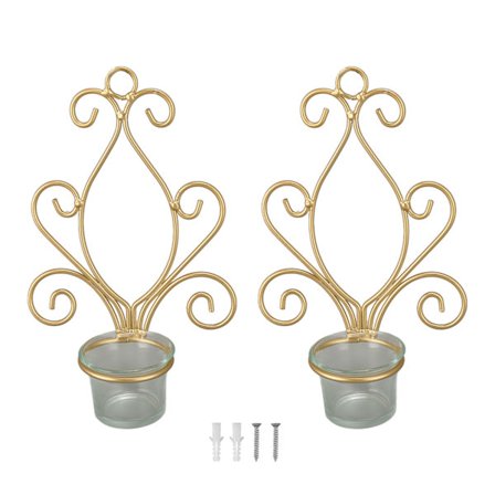 2 STK Gull Metall Vegghengende Lysestaker for Bryllupsdekor