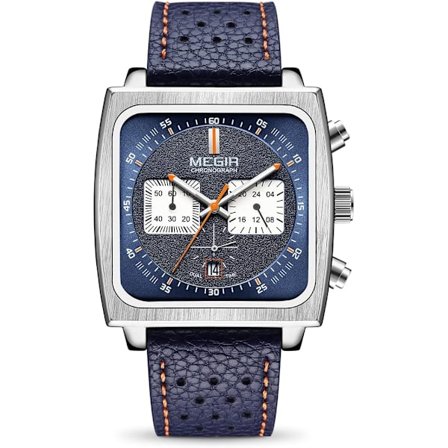 MEGIR Herr Rektangel Business Arbete Analog Quartz Chronograph Självlysande Sport Armbandsur med Läder/Rostfritt Stål Armband 2182G