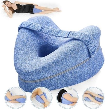 Kneepute for sidesoving, benpute, ergonomisk knestøtte, ortopedisk benpute i memory foam (blå)