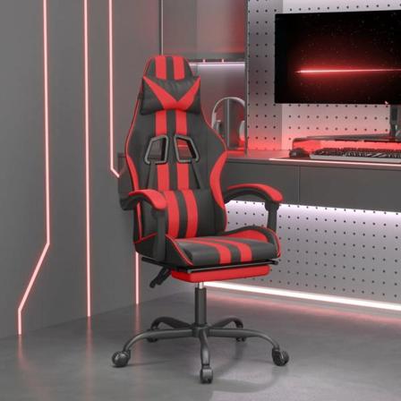 Vidaxl Snurrbar Gamingstol Med Fotstöd Svart Och Röd Konstläder Röd