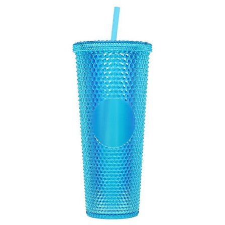 710ml Portabel Studded Tumbler med Lock och Sugrör Iskaffekoppar Dubbelväggig Slät Mugg FFQ