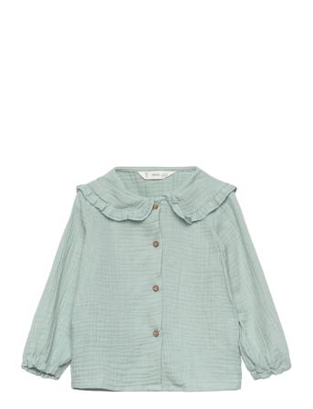 Babydoll Collar Blouse Bluse Tunika Grønn Mango*Betinget Tilbud