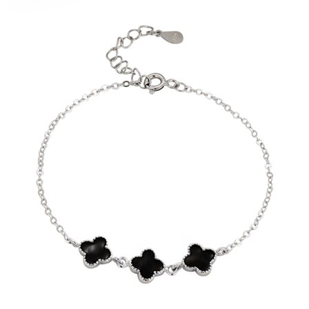 #S925 sterling silver svart fyrklöverarmband#