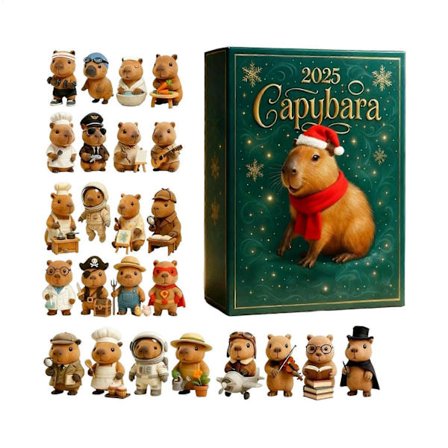 Jul-adventskalender med tema capybara, 24 st platta capybara-hängen, capybara-figurer, julklapp till barn