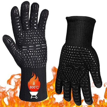 Grillhansker opptil 800 grader, hansker til matlaging, hansker til baking for kjøkken og grill BBQ stekeovnshansker
