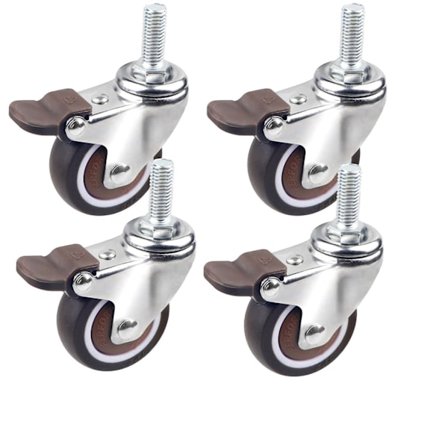 4 länkhjul 50 mm med broms, gängad hjulaxel M10 x 25 mm, möbelhjul, lastkapacitet 108 kg