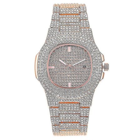 Dam- och Herrklocka med Bling Diamant Strass Kvarts Armbandsur med Kalender
