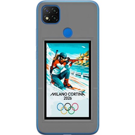 Kompatibelt Mobildeksel til Xiaomi Redmi 9C Retroplakat Cortina Milano 2026 med fjell, vintersportsutøvere, italienske trikolor, Milano-katedralen og
